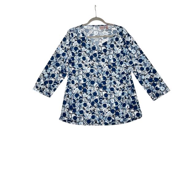 Chico's Easy Wear size 2 blue/white tunic abstract liquid knit office travel - Picture 1 of 6